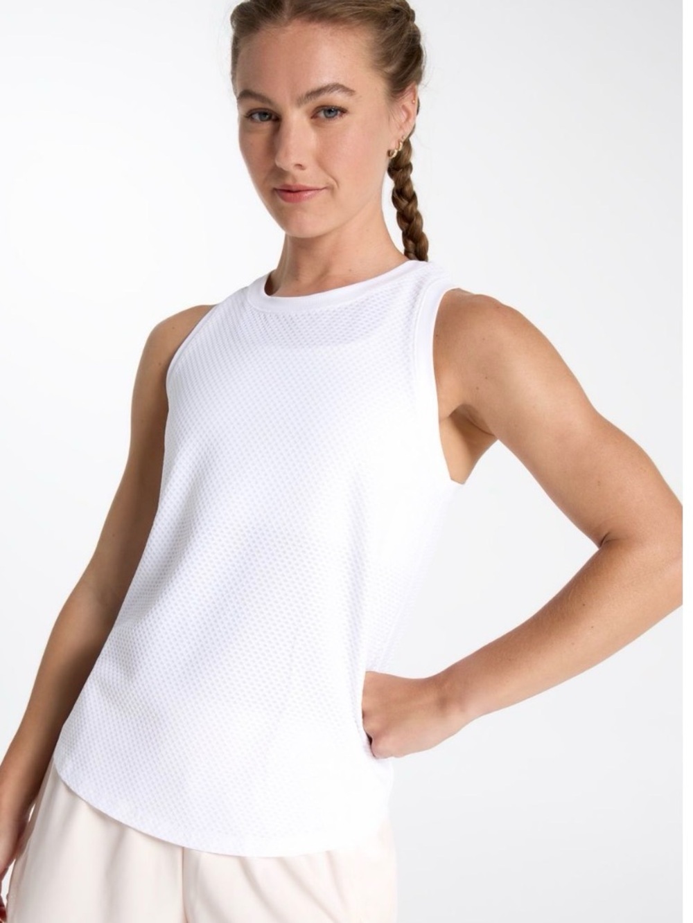 Calia Like New White Athletic Mesh Like Tank Ribbed Neck and Arms Small